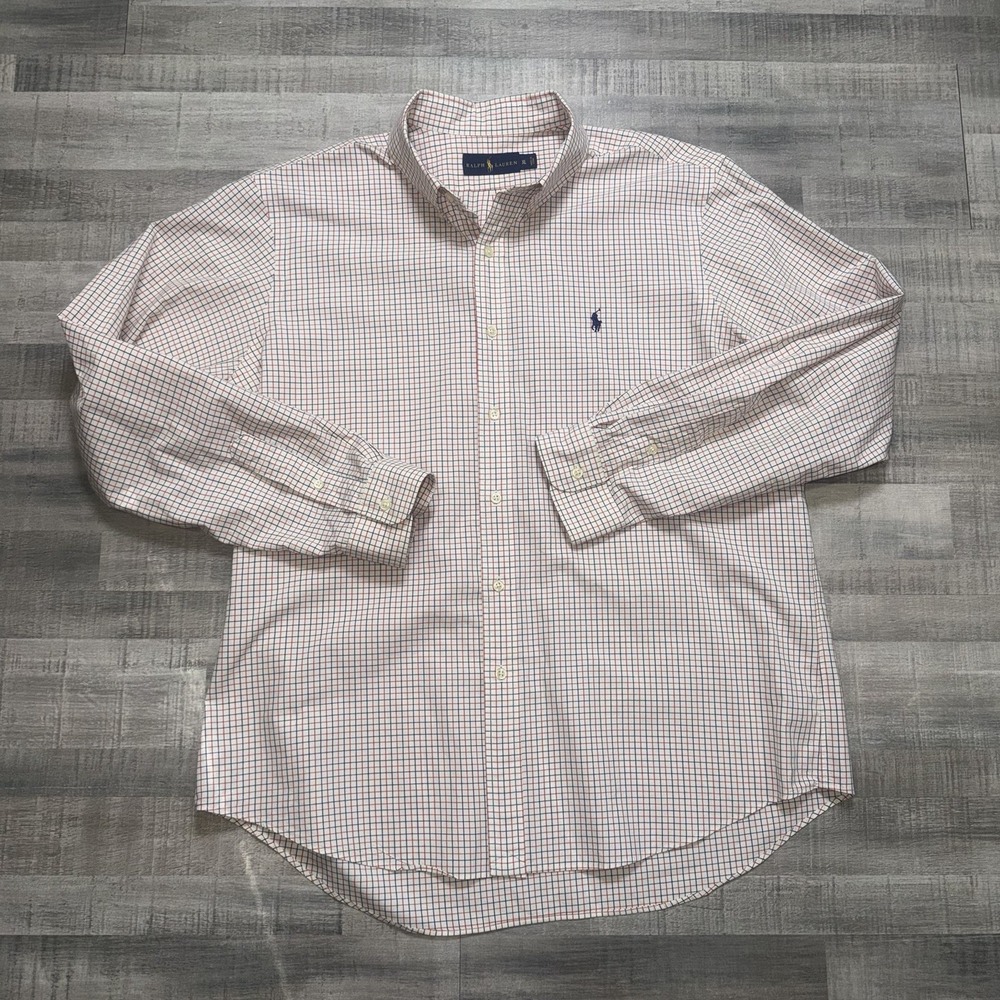 POLO RALPH LAUREN OXFORD SHIRT Orange  WHITE BLUE MENS XL EXCELLENT CONDITION